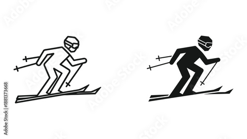 Skiing silhouette icon set