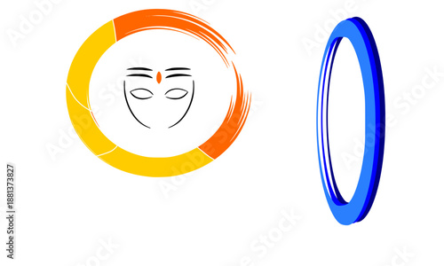 Lord Shiva Abstract Minimalist Face Vector with Saffron and Blue Zen Circles, Spiritual Hindu Deity Symbol for Yoga, Meditation, and Maha Shivratri Greeting Design