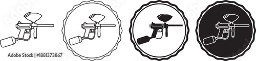 Paintball marker gun weapon icons for extreme sports and recreation