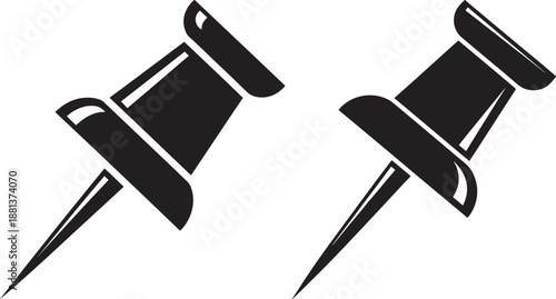 Push pin thumbtack icons for notice boards, office reminders, map location markers, and stationery themes, isolated on white