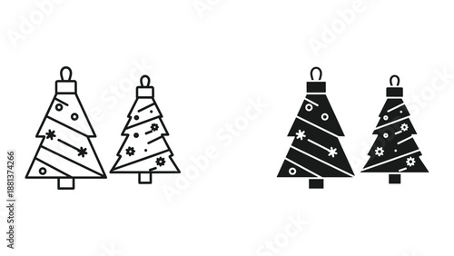 Christmas tree icon set in black and white