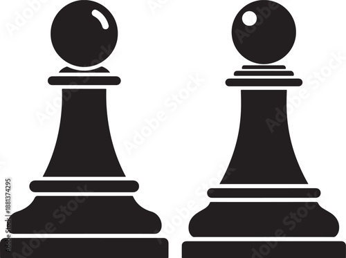 Chess Pawn Icons Set in Black and White Silhouette, Vector Graphic Representing Strategy, Game, and Competition Elements