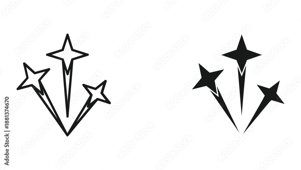 Obraz premium Stylish black star icon set on white background