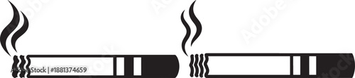 Lit Cigarette Icons with Smoke Trails, Black and White Vector Illustration Representing Smoking, Tobacco, and Health Risk Concepts
