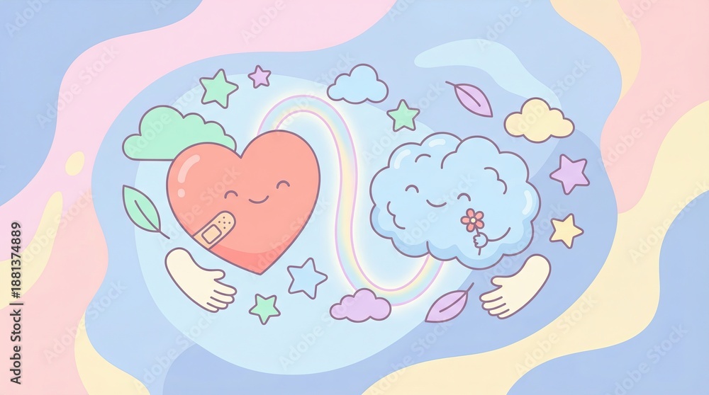 Fototapeta premium Sweet Cartoon Heart and Cloud Illustration