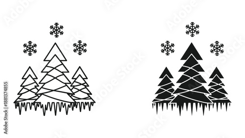 Abstract christmas tree silhouette with snowflakes