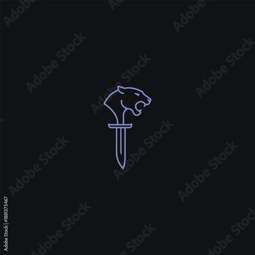 Panther blade logo in sharp and powerful simple line illustration.