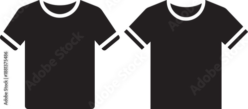 Basic T-shirt Icons in Black and White Silhouette, Vector Illustration for Apparel Design, Fashion Retail, and Clothing Concepts