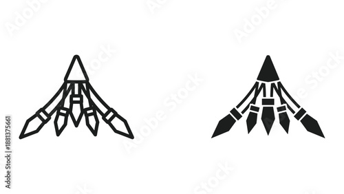 Simple line art rocket ship icon set
