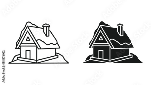 Simple house icon set with snowy roof