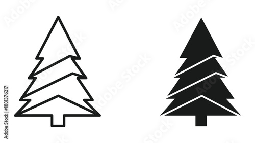 Simple black and white christmas tree icon set