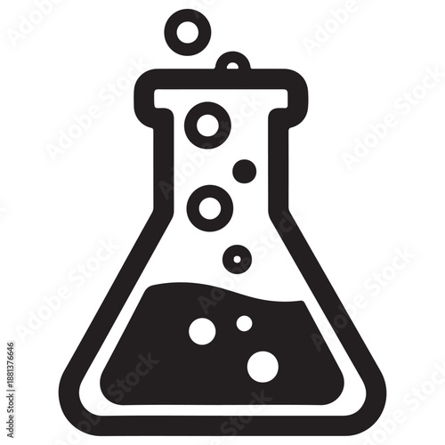 Black and White Icon of a Bubbling Erlenmeyer Flask
