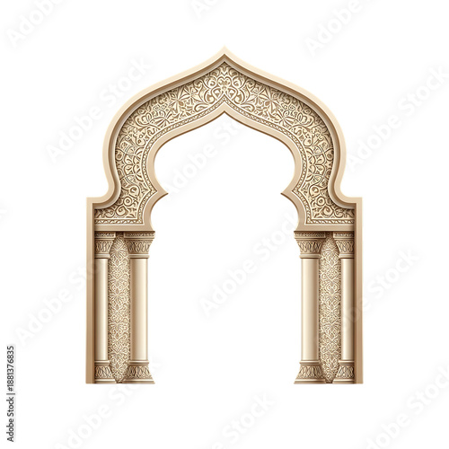 Ornate archway with intricate carvings, representing traditional architectural elements for design projects and cultural themes.