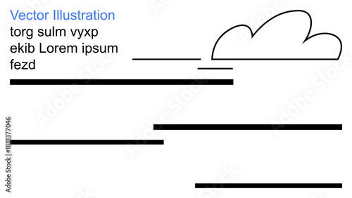 Digital content design, abstract , creativity, modern communication, presentation, branding. A stylized cloud combined with horizontal lines and placeholder text. Digital content design and abstract