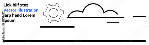 Cogwheel beside a cloud with horizontal lines creating abstract minimalist visuals. Ideal for technology, engineering, process optimization, cloud computing, innovation, business strategy, service