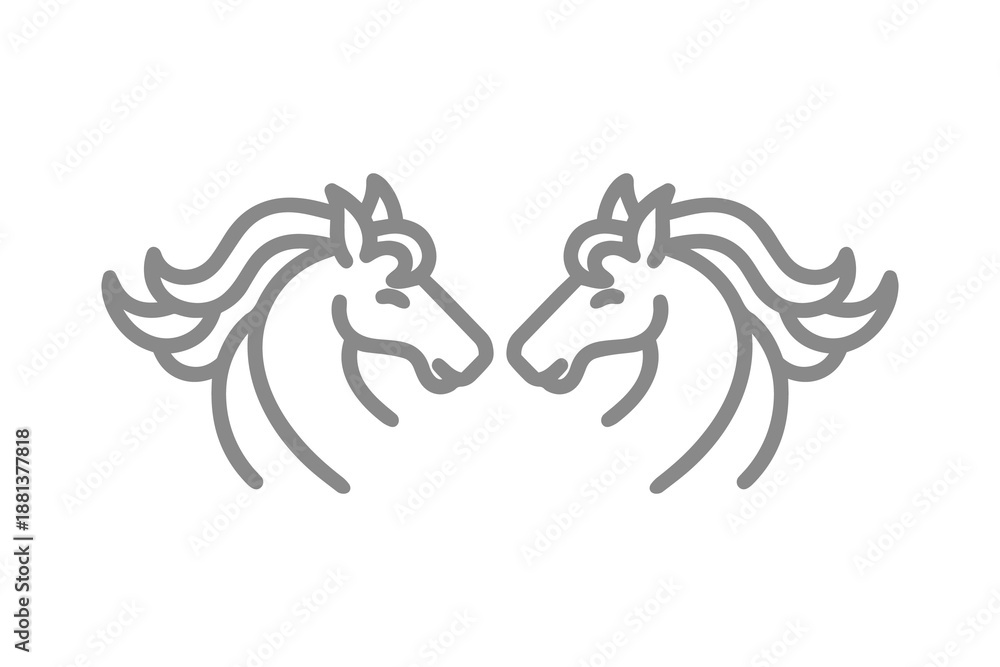 Obraz premium Two Horse Heads Facing Each Other Outline Icon on Black Background graphic design