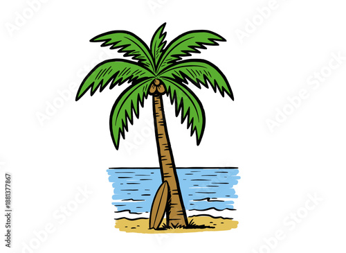 Beach vibes artwork for t shirt, poster, sticker. Summer good vibes. Relax illustration. Coastal design. Surfing club art.