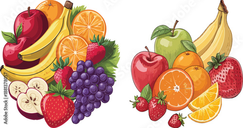 Colorful Vector Fruits Pack With Fresh Organic Food Illustrations