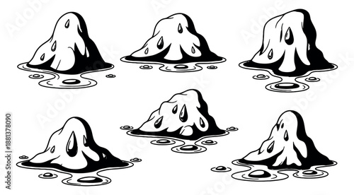 Hand drawn line art blob set featuring melting shapes and puddles for abstract designs