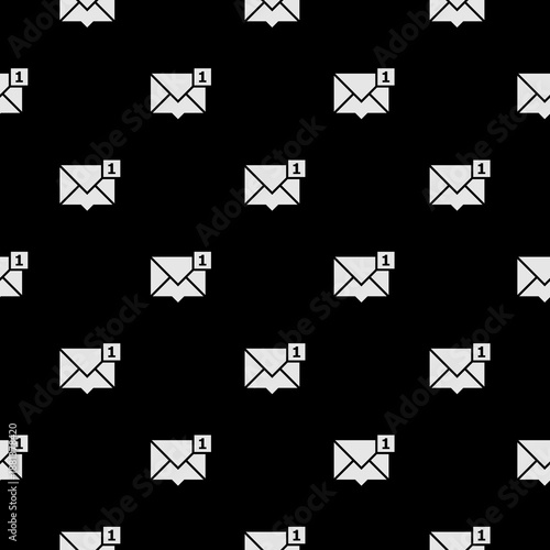 New message icon with notification seamless pattern isolated on black background