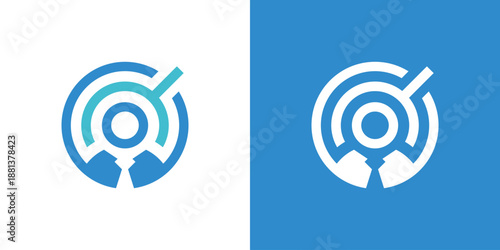Dual meaning business logo combining people and a magnifying glass, symbolizing insight, analysis, research, and human-centered professional solutions.
