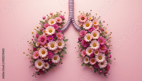 Creative Human Lungs Made of Flowers Representing Healthy Breathing