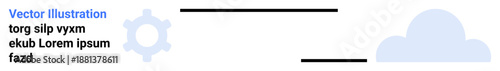 Cloud technology, digital transformation, data backup, software integration, network infrastructure, business processes. Gear symbol and cloud. Cloud technology and digital transformation concept