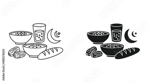 Ramadan iftar meal with dates and water