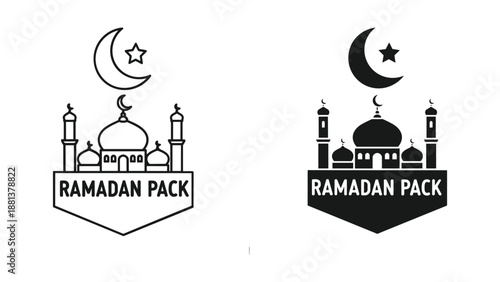 Ramadan pack logo design with mosque and crescent moon