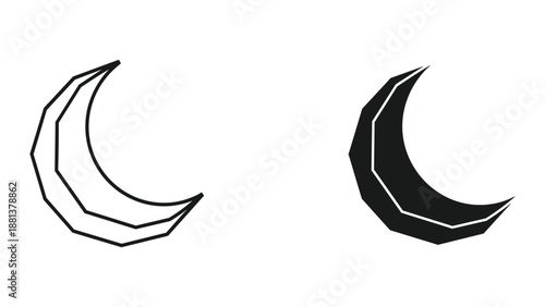 Crescent moon symbol in different styles