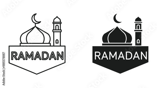 Ramadan kareem illustration with mosque and crescent moon