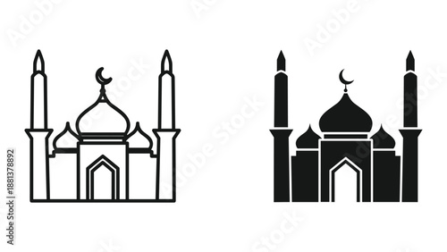 Mosque icon set with crescent moon