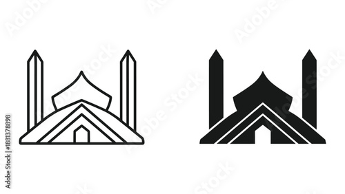Mosque icon set with minarets and dome