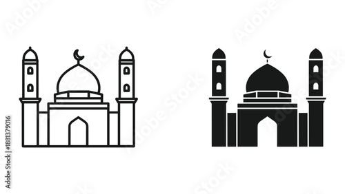 Mosque icon set with dome and minarets