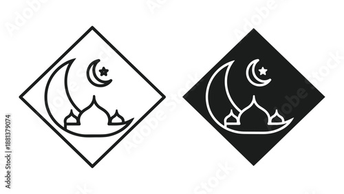 Islamic symbols with mosque and crescent moon design