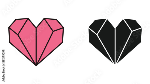 Pink and black heart shape gemstone illustration