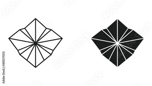 Geometric shapes with radial lines in black and white