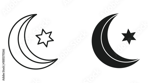 Crescent moon and star symbol in two different styles