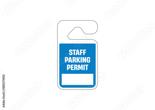 Staff Parking Permit Signage Illustration Hanging Car Parking Pass Tag Vector Isolated on White Background Workplace Employee Vehicle Access Authorization Design