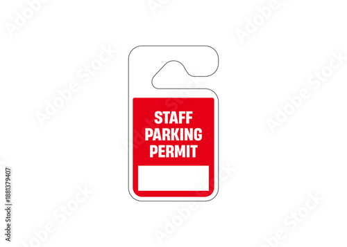 Staff Parking Permit Signage Illustration Hanging Car Parking Pass Tag Vector Isolated on White Background Workplace Employee Vehicle Access Authorization Design
