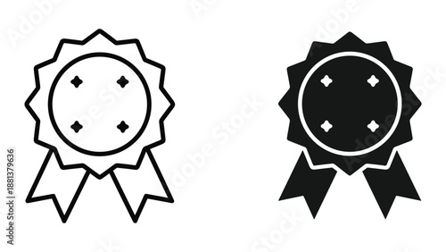 Simple black and white badge or medal icon set