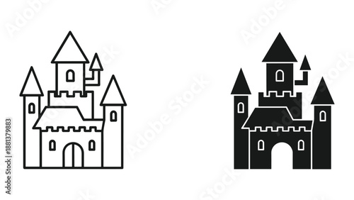 Simple black and white castle illustration