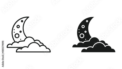 Crescent moon behind clouds icon