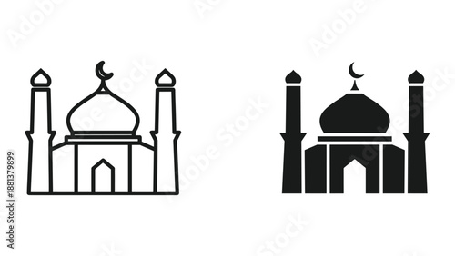 Mosque icon set with dome and minaret