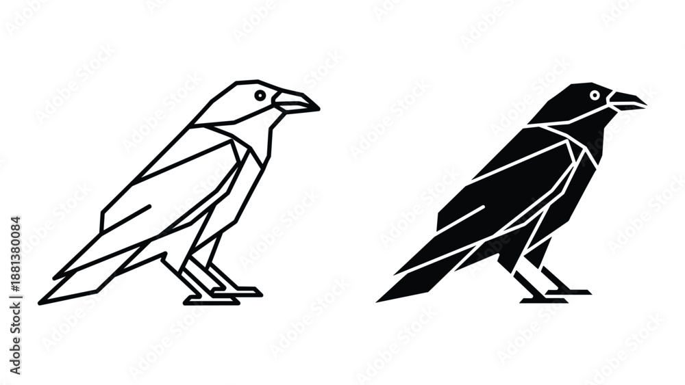 Fototapeta premium Black and white illustration of two birds facing right