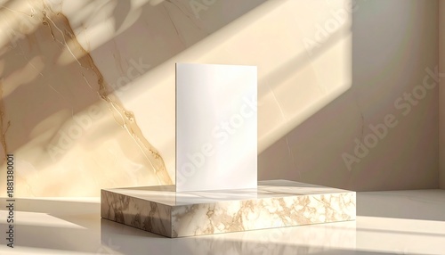 Wallpaper Mural Minimalist marble pedestal with a blank white card casting a soft shadow under warm studio lighting, evoking a sense of elegance and simplicity Torontodigital.ca
