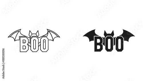 Halloween boo text with bat wings design