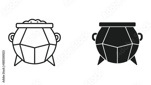 Geometric cauldron icon set in black and white