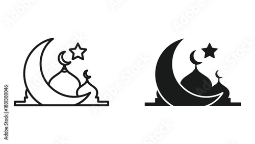 Islamic symbol with crescent moon and star icon
