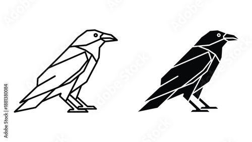Black and white illustration of two birds facing right